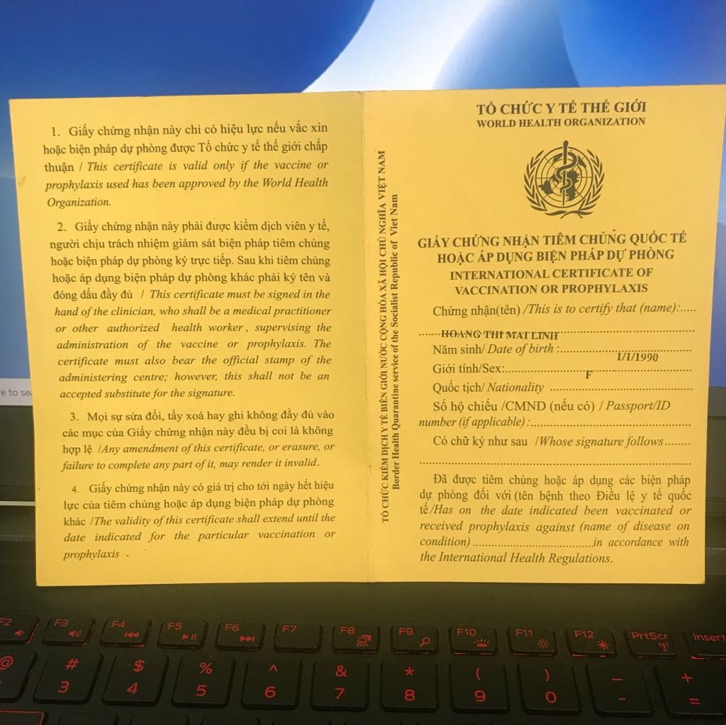 Ảnh Gody : Giấy chứng nhận tiêm sốt vàng da